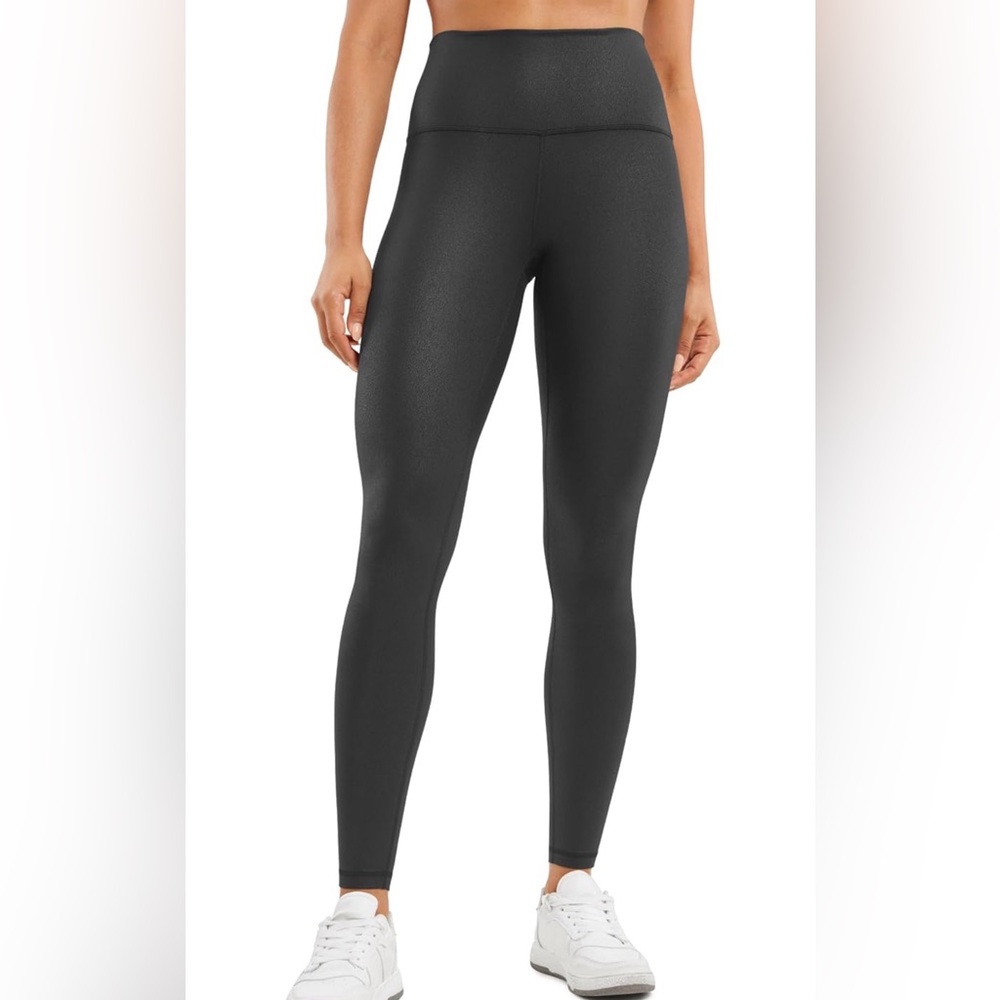 CRZ YOGA Matte Black Foil Leggings 28" - Butterluxe High Waisted Stretch